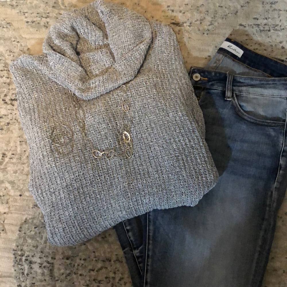 Cowl neck sweater!! Ash grey and white!